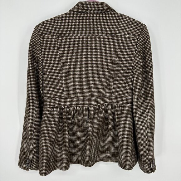 Banana Republic Houndstooth Blazer Jacket 8 Linen Wool Button Down Brown Tan - Picture 2 of 7